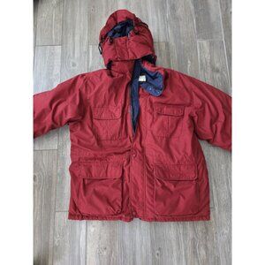 Eddie Bauer Goose Down Mens XL Ridgeline Puffer Jacket Red Hooded Parka